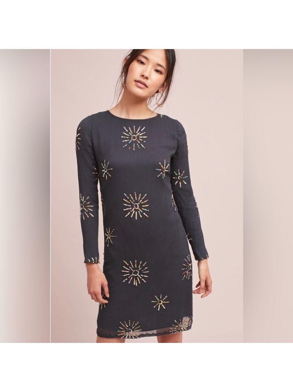 NWT Anthropologie Intropia Starburst Sequined Dress SZ L Reg $348
